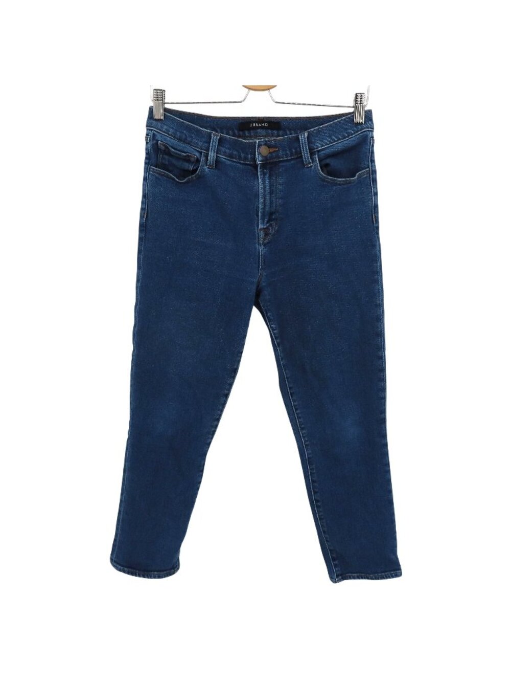 J Brand Women 28 Rugby High Rise Crop Jean JB001144 Solid Blue Denim Pockets